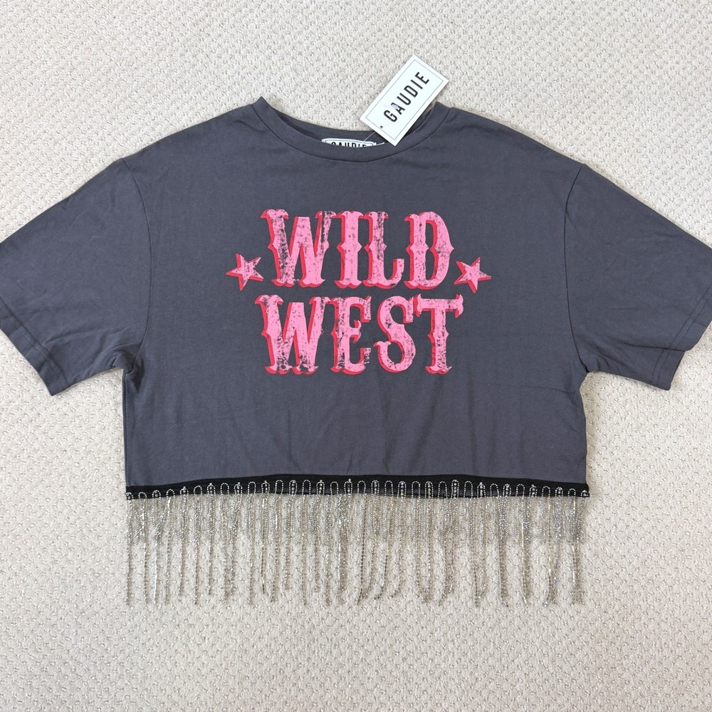Wild West Crop Top NWT Women SM Western Cowgirl Rhinestone Fringe Festival Rodeo